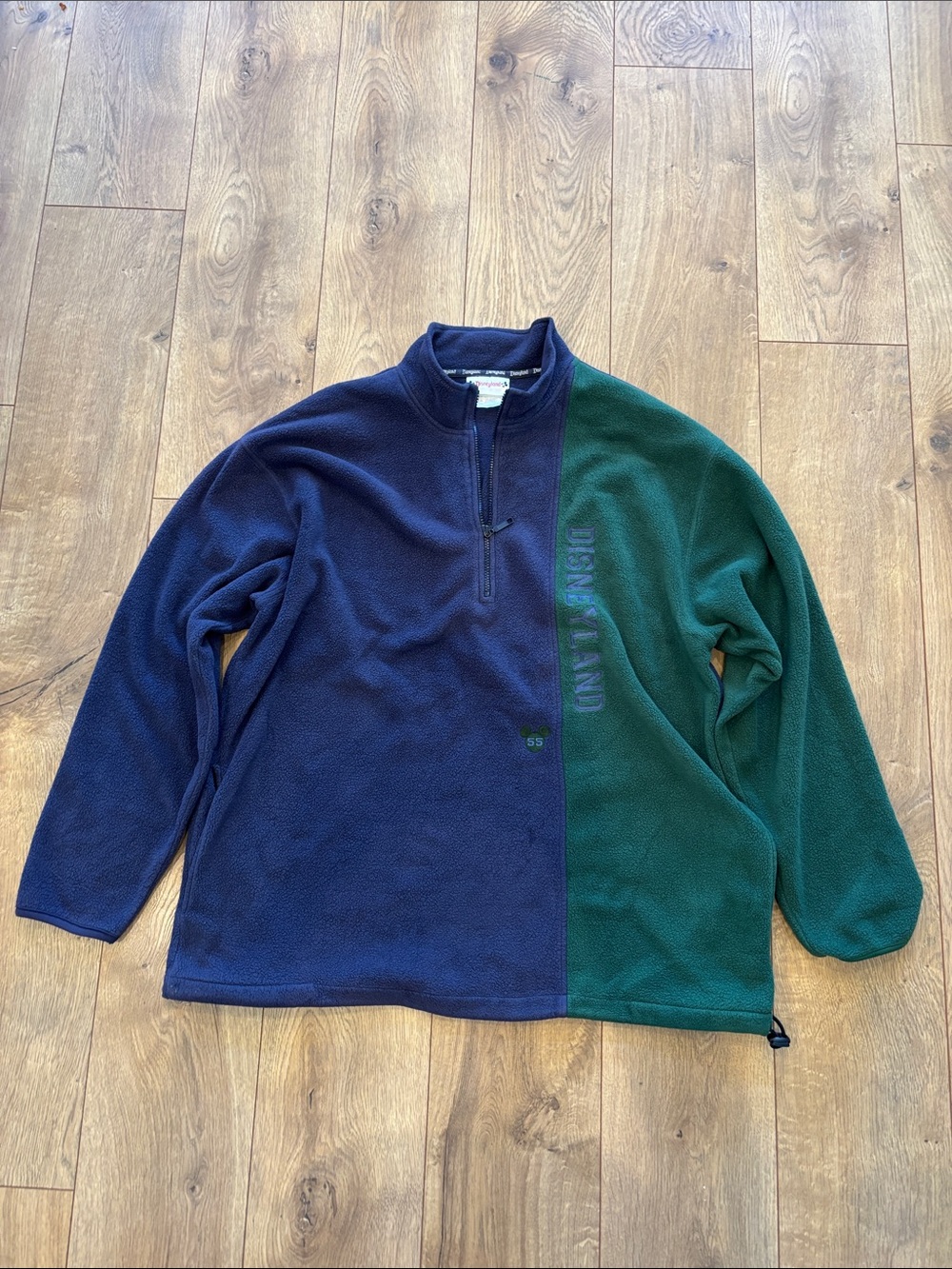 Disneyland 1955 Colorblock Navy and Green Half-Zip Vintage Fleece Pullover